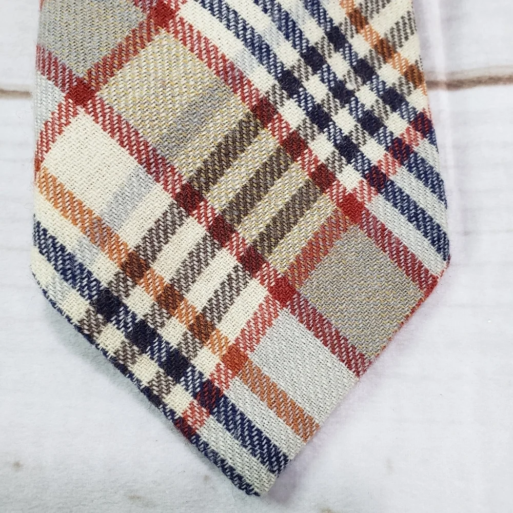 🌞SOLD🌞Vintage Rooster Ruffler Collection Plaid Wool Tie Necktie Red Blue Beige - Picture 3 of 8